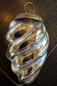 Vintage Midwest Krugel Glass Ornament 4" Silver Swirl  Large - Picture 1 of 5