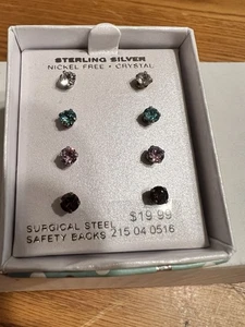 Sterling Silver, Cubic Zirconia Round Stud Earrings Set Of 4 - Picture 1 of 6
