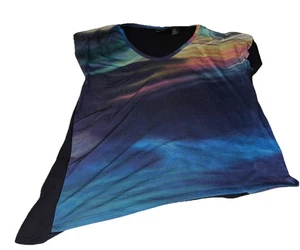 DKNY Jeans Bluse Größe M Kurzarm Mehrfarbig Schräger Saum V-Ausschnitt - Bild 1 von 10