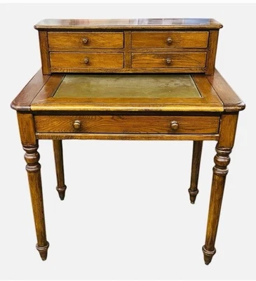 Early Walnut Sheraton Style Writing Desk On Tall Turned Legs And Leather Top - Image 1 of 3
