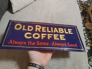 Original 30er Jahre? Altes zuverlässiges Kaffee Blechschild über Papp - Bild 1 von 14
