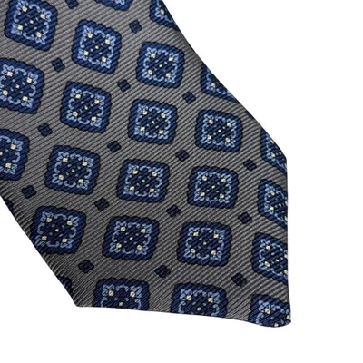 Corbata clásica Kiton Napoli para hombre gris azul medallón geométrico Foto 1 de 4