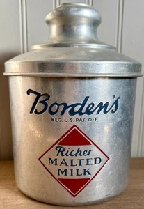 RARO Bote y tapa de aluminio en relieve Borden's Richer Malted Milk años 50 vintage - Imagen 1 de 9