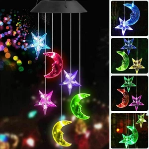 Solar Wind Chimes Lights LED Moon&Star Color Changing Hanging Lamp Garden Decor - Picture 1 of 8