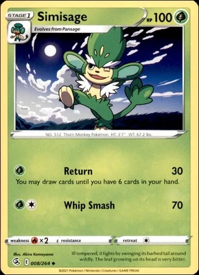 Pokemon - 2X Simisage #008/264 - SWSH08: Fusion Strike Uncommon - Image 1 of 2