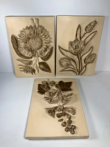 Set of 3 Vintage Bas Relief Plaster Flower Plaque Wall Hangings Italy 10 in. - Picture 1 of 10