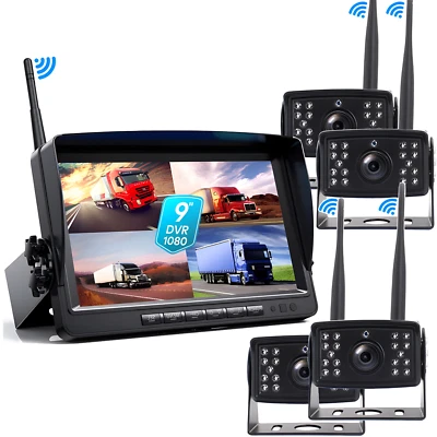 4*PCS Backup Reverse 1080P Camera+9''Quad Split Wireless AHD Digital Monitor DVR - Image 1 of 4