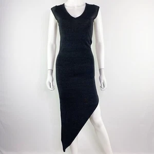 WOW Couture Dress Size S Black Knit Cap Sleeve Asymmetrical Cocktail Midi - Picture 1 of 10