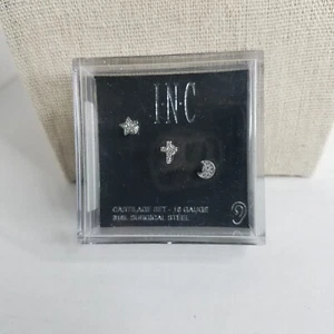 16 Gauge Surgical Steel Earring Set 3 Earrings Moon Star Cross - Picture 1 of 4