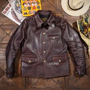 Herren Tee Kern Rindsleder abgenutztes Leder Vintage Stil japanische Bremser Jacke - Bild 1 von 21