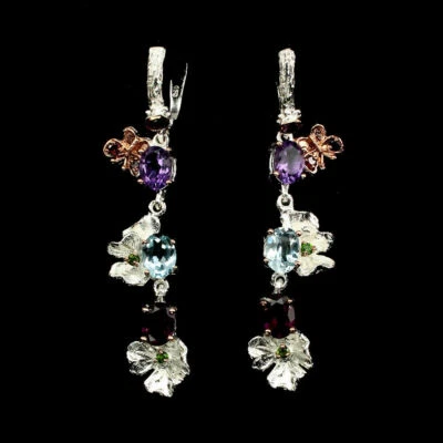 Pendenti Argento di Legge con Smeraldo, Topazio, Rubino, Rodolite, Fatto La Mani - Immagine 1 di 2