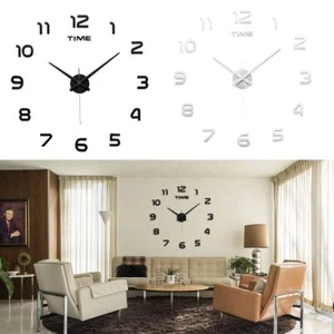 3D Wall Clock Mirror Surface Large Modern DIY Sticker Office Home Shop Decor - Picture 1 of 10