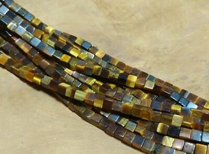😏 Tigerauge Perlen Würfel ca. 4 mm Edelsteinperlen Strang für Kette & mehr 😉 - Bild 1 von 3