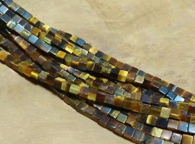 😏 Tigerauge Perlen Würfel ca.  4 mm Edelsteinperlen Strang für Kette & mehr 😉 - Bild 1 von 3