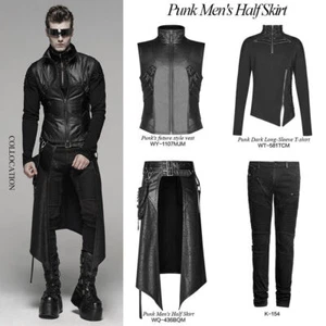 Punk Rave Black Gothic Steampunk Metal Pocket Men's Personalized Half Skirt - Picture 1 of 20