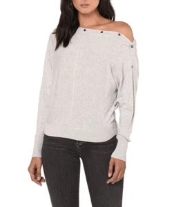 AllSaints Elle Jumper Snap Women's Large Beige Off-Shoulder Sweater - Picture 1 of 16