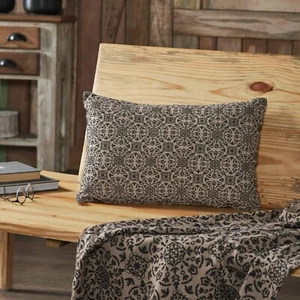 VHC Custom House Black/Tan Jacquard Pillow 14x22~ Farmhouse Primitive Bedding - Picture 1 of 5