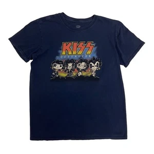 KISS POP T-Shirt Navy Blue Mens S Cotton Short Sleeve Glam Rock Band Music - Picture 1 of 9
