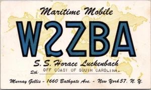 "Postal de radioaficionados Carolina del Sur QSL ""Móvil marítimo - S.S. Horace Luckenbach" - Imagen 1 de 2