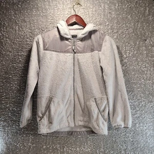 The North Face Girls Large Fleece Hooded Sweater Gray Logo Polyester Full Zip - Picture 1 of 9
