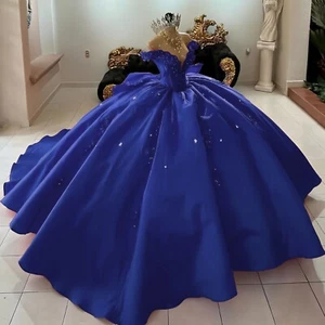 Satin Custom Color Quinceanera Dress with Bow Sweet 15 Birthday Party Ball Gown - Picture 1 of 24