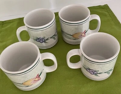 Juego de 4 tazas de jardín Oneida Tulip gres genuino (s-3) Foto 1 de 4