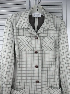 Vintage Kimberly hellbraun karierte Jacke mit Knopfleiste M 100% Polyester Retro - Bild 1 von 19