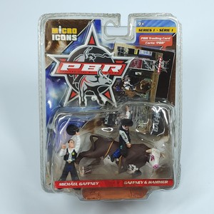 PBR Micro Icons Bull Rider Series 1 Figure & Card • Michael Gaffney & Hammer