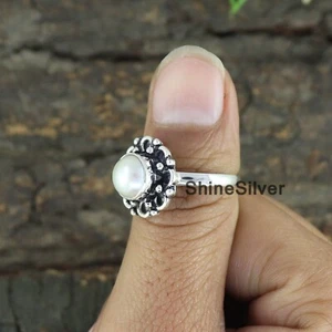 Perle 925 Sterling Silber Boho Statement Handarbeit Designer Damen Ring - Bild 1 von 3