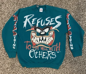 VTG Taz Refuses to Play Well With Others Mens M Sweatshirt Looney Tunes Devil - Picture 1 of 9