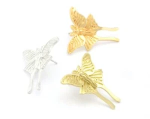 1 pair Luna Moth Earring Stud Post Raw Brass, Shiny Silver-Gold  27x24mm 4755 - Bild 1 von 4
