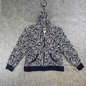 SJB Active Hoodie Womens Large Blue White Swirl Knit Full Zip Pockets Comfort - Picture 1 of 14