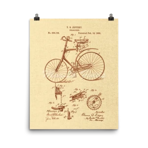 Bicycle 1889 Vintage Velocipede Patent Art Print Poster 8x10/16x20 - Picture 1 of 4