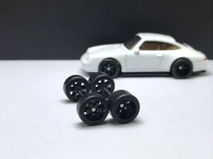 R464 Hotwheels 1/64 Real Rider Set # TE37 schwarz 10mm tief RWB lang, Gummiräder - Bild 1 von 4
