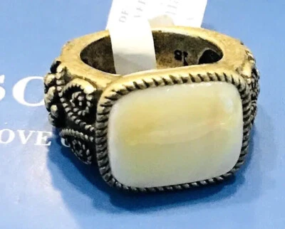 Lia Sophia Sunset Mother of Pearl Stone Side Etching Antique Gold Ring Size 5 - Image 1 of 4