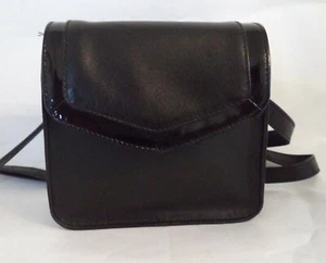 JANE SHILTON BLACK LEATHER AND PATENT BOX BAG MINI SHOULDER HANDBAG CROSS BODY - Picture 1 of 7