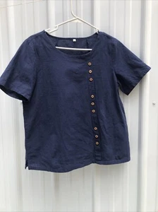 Marineblau %100 Baumwolle bescheidene Bauernbluse klein - Bild 1 von 7