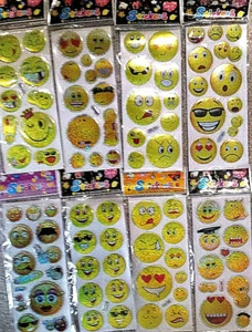 Sticker Aufkeber Emoji  Smileys gold bunt verschiedene pro Bogen 10-12 Stück Neu - Bild 1 von 9