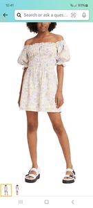 New Small Levi Off Shoulder Country Sundress Shirred Waist Puff Sleeve Dress - Picture 1 of 8