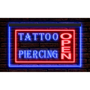DC100004 OPEN Tattoo Piercing Studio Shop Dual Color LED Night Light Neon Sign - Picture 1 of 27