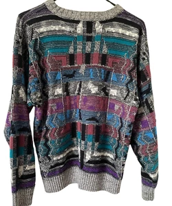 Vintage 1990s Michael Gerald Abstract Knitted Sweater: Retro Pattern Crewneck - Picture 1 of 3
