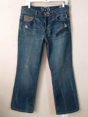 Pantalones de mezclilla 575 para hombre relajados con botones desgastados oscuros talla 32 W33 L31 4848 Foto 1 de 4