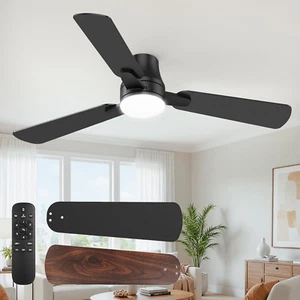 Ceiling Fans with Lights, Remote, 42-inch, Black, Dimmable LED, Outdoor/Indoor - Picture 1 of 12