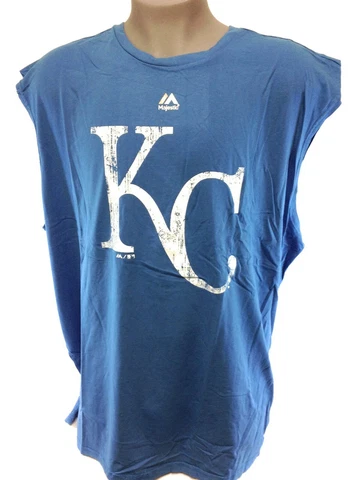 Mens Majestic MLB Kansas City KC Royals Logo Baseball Tank Top Muscle Tee Shirt Cover