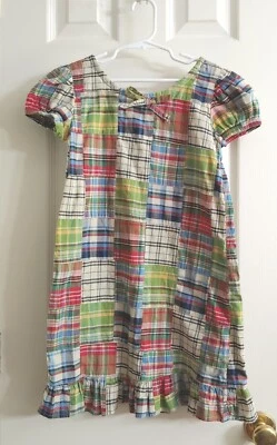 Vestido campesino manga corta Kelly's Kids Madrás a cuadros retazos talla 7-8 Foto 1 de 4