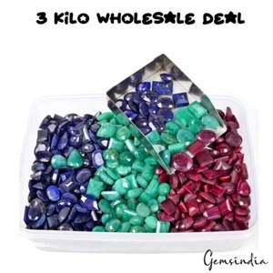 Mind-blowing Natural Mix Emerald, Ruby & Sapphire Loose Gemstone Wholesale Lot - Picture 1 of 8