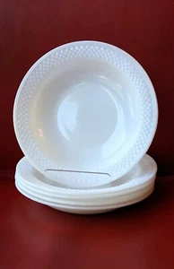 SET OF 5 Cereal Soup Salad 8" BOWLS White Lattice Diamond Rim Milk FEDERAL GLASS - Picture 1 of 12