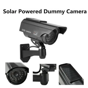 Solar Powered Dummy CCTV Security Camera With Flashing LED Light Black US - Picture 1 of 11