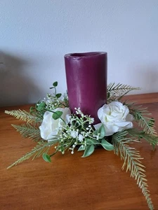 5 White Roses Mini Wreath Candle Rings Floral Decor - Picture 1 of 6