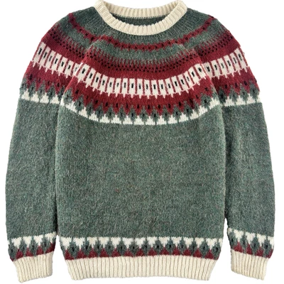 Peruvian Alpaca Wool Sweater Unisex L Fair Isle Peru Made Hand Knit Gold Quality - Image 1 of 4